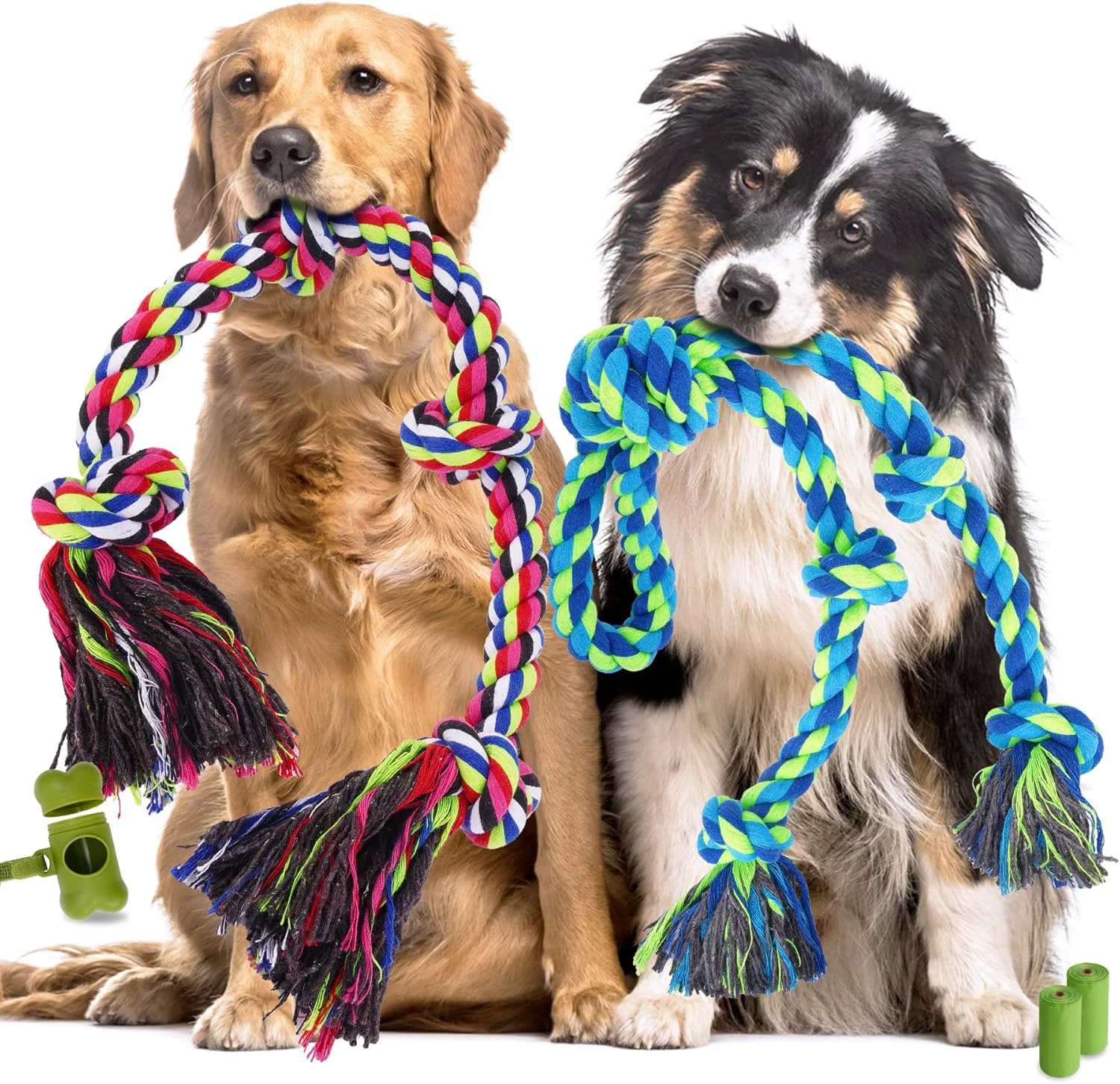 Traditional Heavy Duty Dog Rope Toys for Aggressive Chewers Tough Tug of War Dog Toys for Large Medium Small Dogs – 5 Pack Including 2 Ropes 3 Supplies Innovative