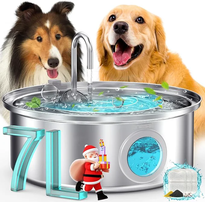 Practical oneisall Dog Water Fountain 7L 230oz 1.8G Quiet Dog Fountain Water Bowl High-End