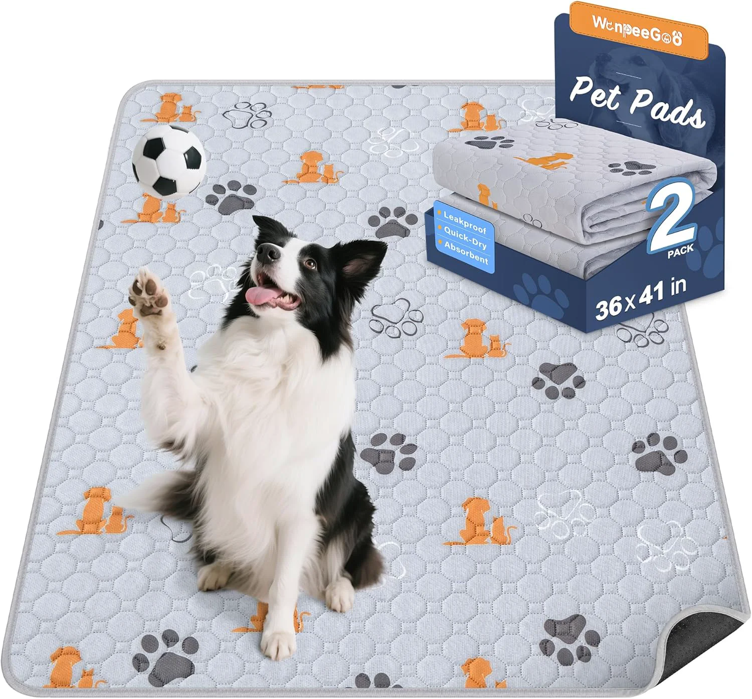 Consistent Washable Pee Pads for Dogs 2 Pack Absorbent Reusable Training Dog Pads Pet Puppy Pads Non-Slip Potty Pads for Whelping Playpen Crate Bed Orange 36 x41 Flexible