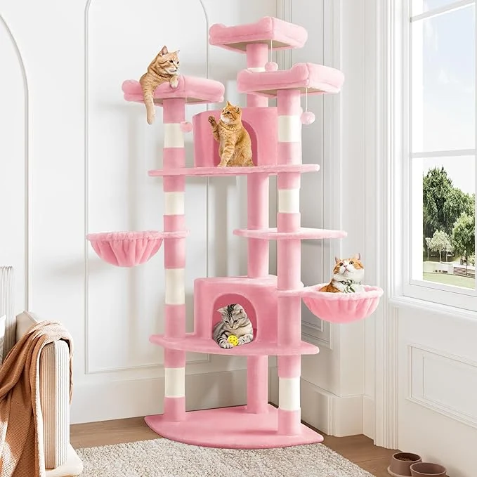 Excellent Allewie 73in Fan-Shaped Space-Saving Corner Cat Tower Multi-Level Tall Cat Tree Sophisticated
