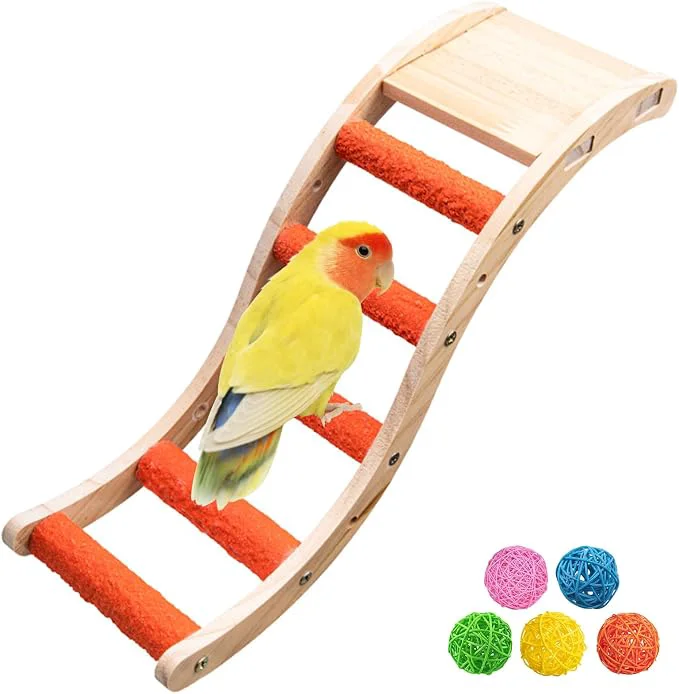 Sustainable Hamiledyi Nature Wooden Bird Ladder Pet Parrots Climb Bridge Exercise Stands Relaxed