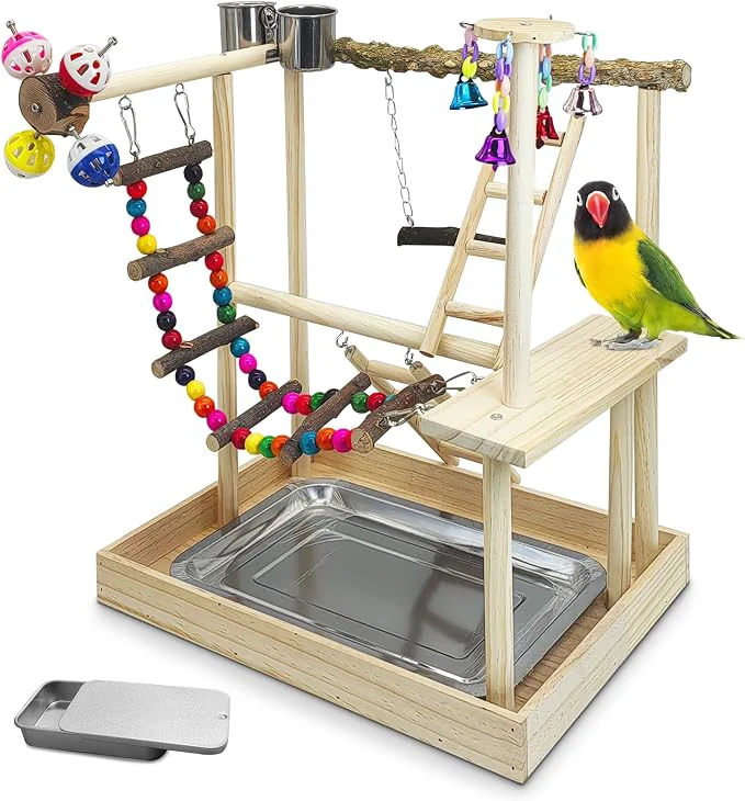 Functional PINVNBY Bird Playground Parrot Perch Stand Play Gym Cockatiel Wood Bird Toys High-Performance