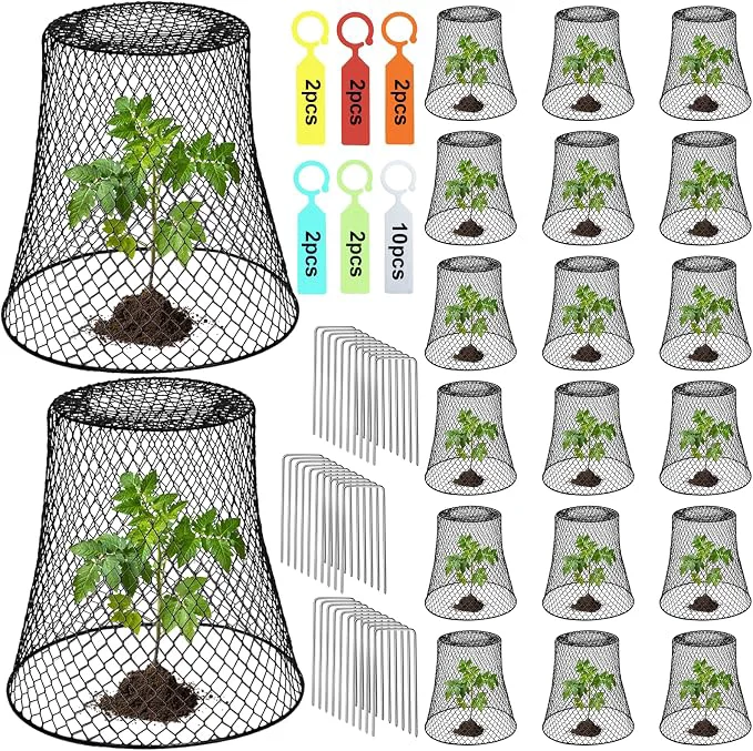 Minimalist 20 Pcs 9 ×9 Chicken Wire Plant Protectors from Animals Plant Cage Garden Natural