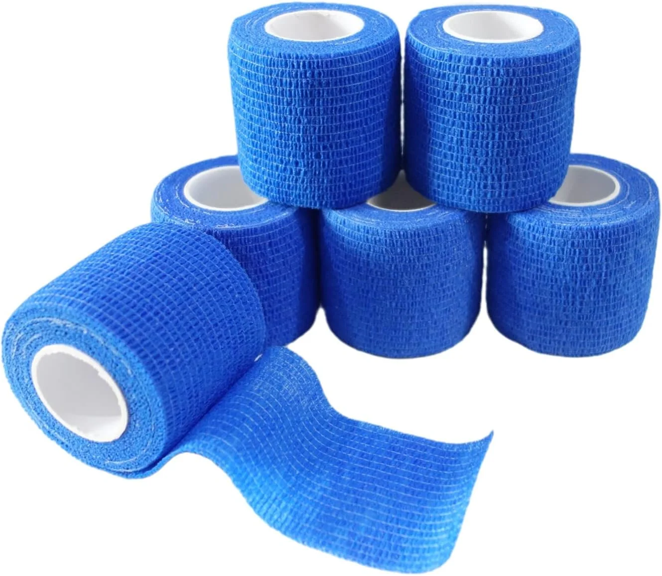 Reusable 6 Pack 2 x 5 Yards Self Adhesive Bandage Wrap Breathable Cohesive Vet Wrap for Pets Elastic Self-Adherent Tape for Sports Wrist Ankle Blue Elegant