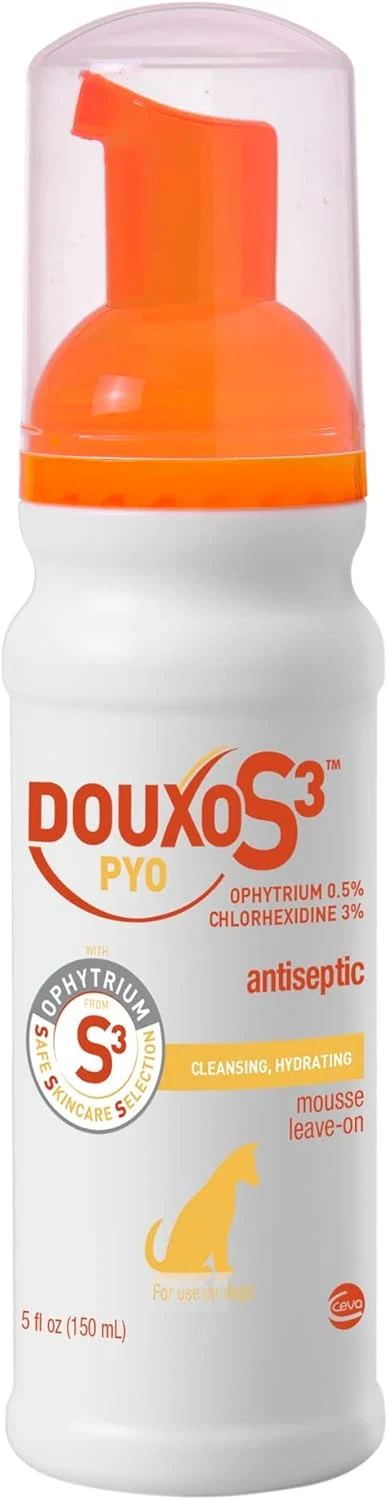 Lightweight Douxo S3 Pyo Mousse Contains 3 Chlorhexidine 0.5 Ophytrium Antiseptic Hydrating for Bacterial or Yeast Skin Infections for Dogs 5.1 fl. oz. 150mL Secure