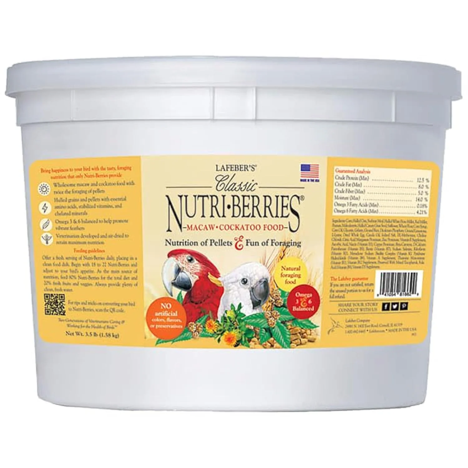 Expertly Made Lafeber's Classic Nutri-Berries for Macaw Cockatoo – 3.5 lb Tub Optimized