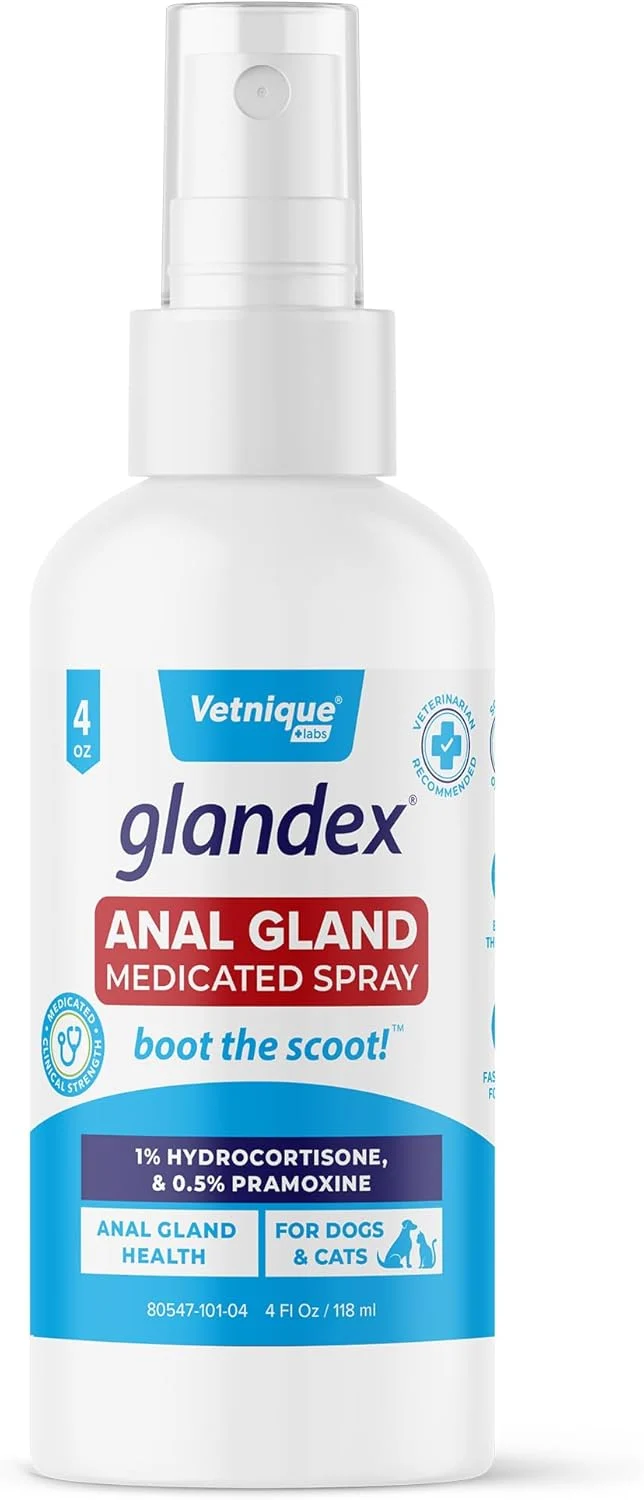 Fine Crafted Vetnique Glandex Medicated Dog Butt Wipes or Spray for Dog Scooting - Topical Anti Itch Skin Relief for Soothing Inflamed Anal Glands in Dogs Cats - Fast Acting Formula 4oz Spray Detailed