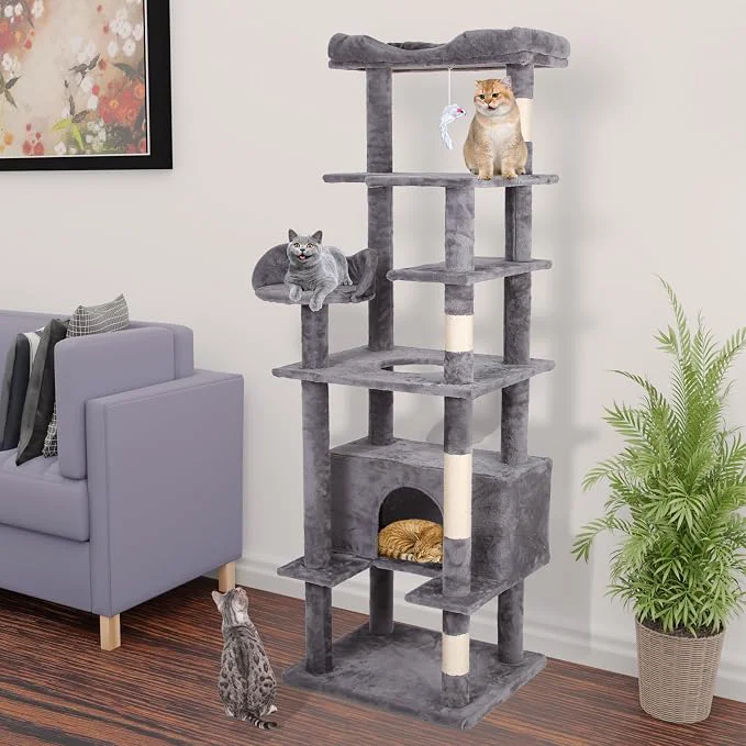 World-Class 71'' Velvet Cat Climbing Frame Large Top Padded Perch and Playhouse Carefully Designed