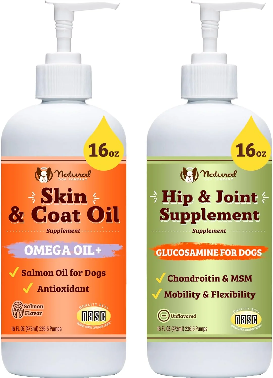 Effective Natural Dog Company Healthy Joints Skin and Coat Bundle for Dogs Includes 1 Bottle Natural Dog Company Skin and Coat Oil 1 Bottle Liquid Glucosamine Food Topper Dog's Fish Oil Supplement High-Quality