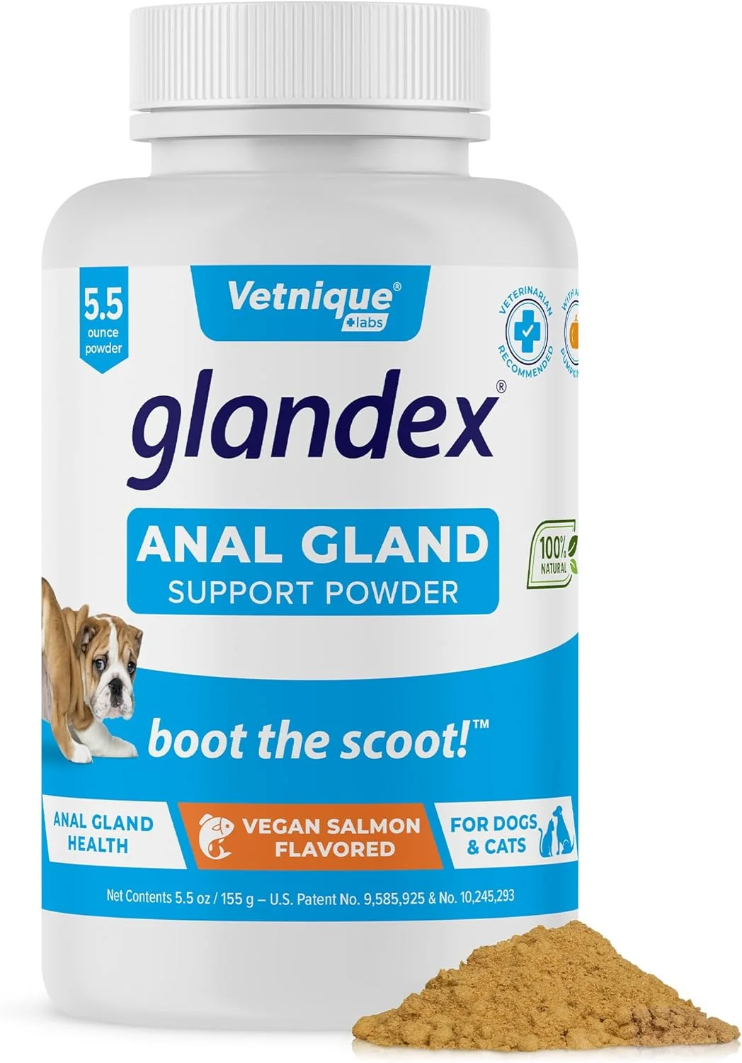 Selected Glandex Dog Fiber Supplement Powder for Anal Glands with Pumpkin Digestive Enzymes Probiotics - Vet Regular or Advanced Strength - Boot The Scoot 5.5 oz Vegan Salmon Professional