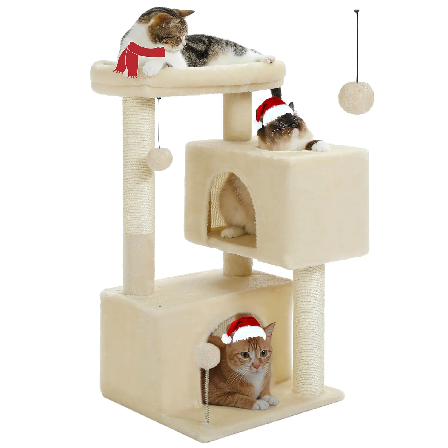 Sustainable UYMI 32-Inch Cat Tree Tower for Indoor Cats – 2 Condos Sisal Posts Beige Practical