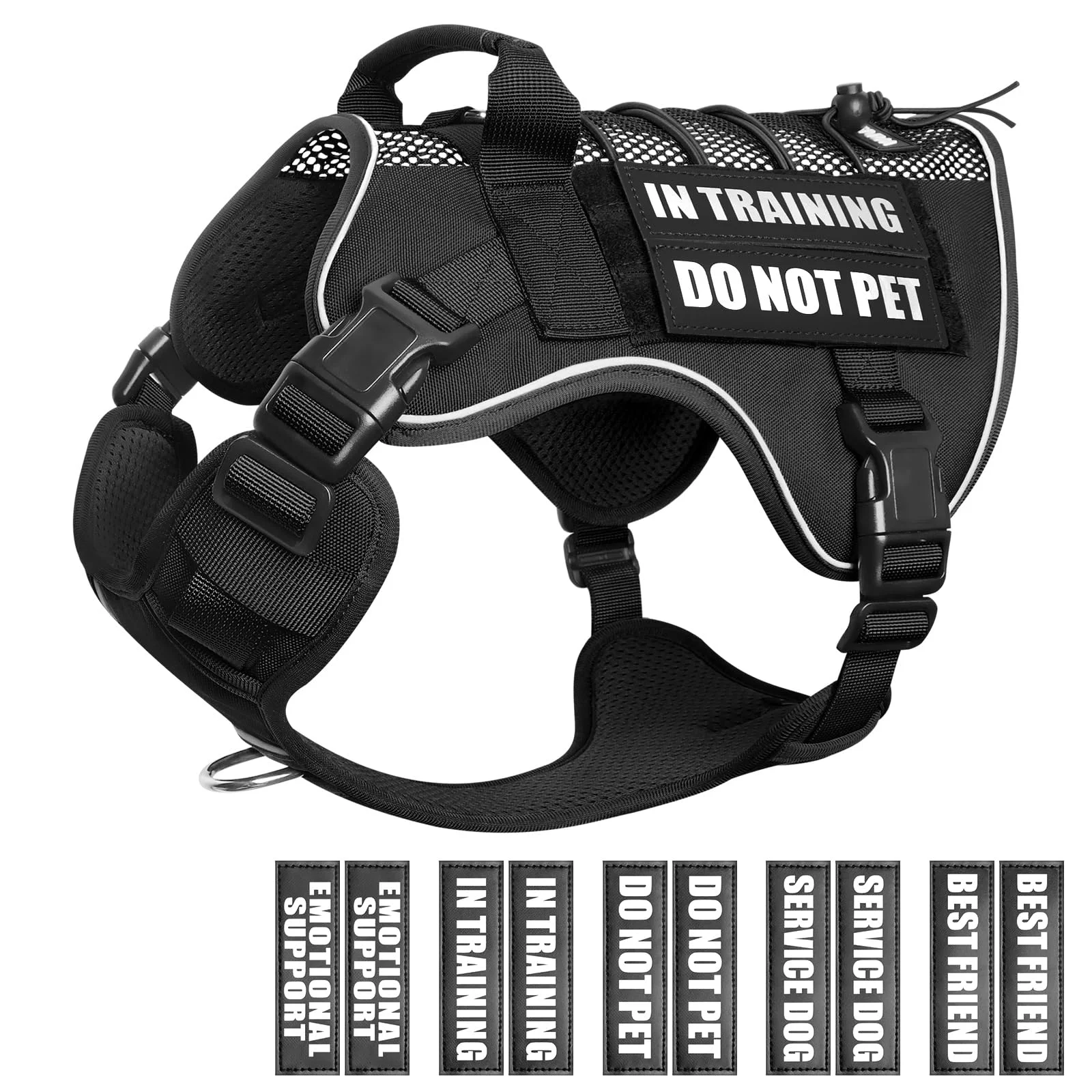 Advanced WINSEE Service Dog in Training Mesh Harness with 10 Patches Large Breed Tactical Vest High-End