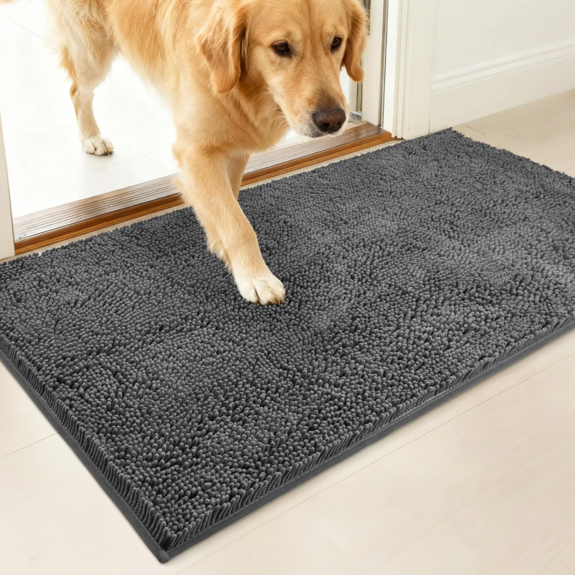 Modern 100pointONE Dog Door Mat Indoor Entrance — 72x24 in Absorbent Non-Slip Soft Chenille Mud Rug Contemporary
