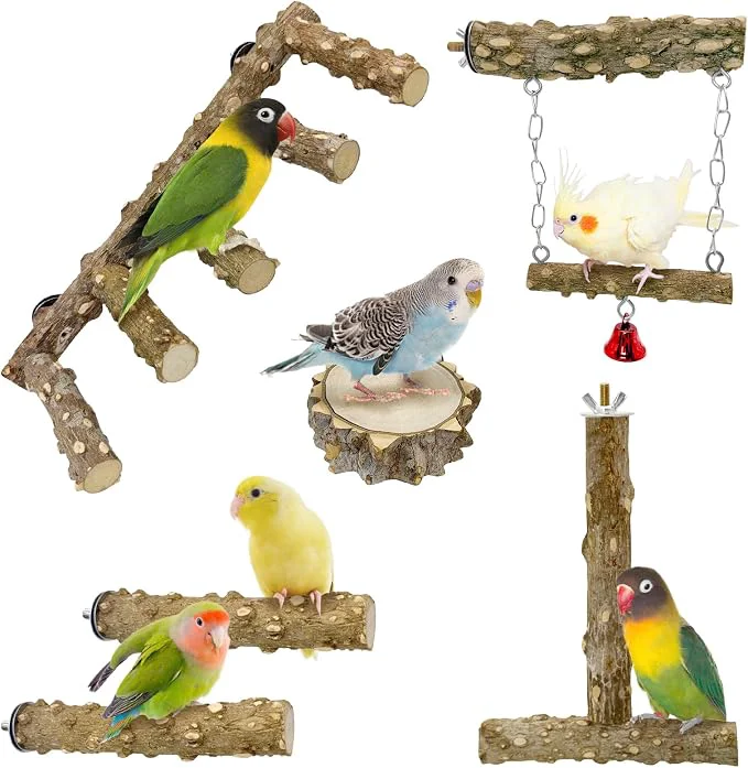 User-Friendly BNOSDM Natural Wood Bird Ladder Perch 6Pcs Parrot Stand Branches Climbing Responsible