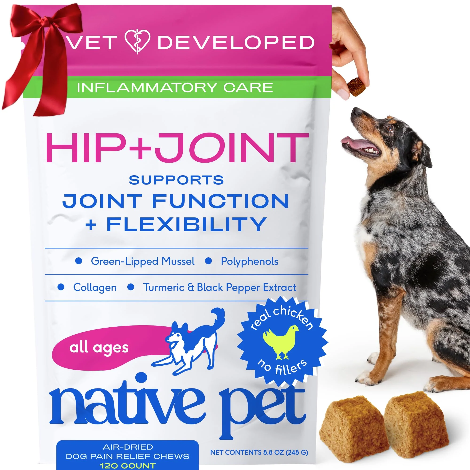 Comfortable Native Pet Pain Relief for Dogs — Collagen Natural Joint Support 120 Chews Original Design