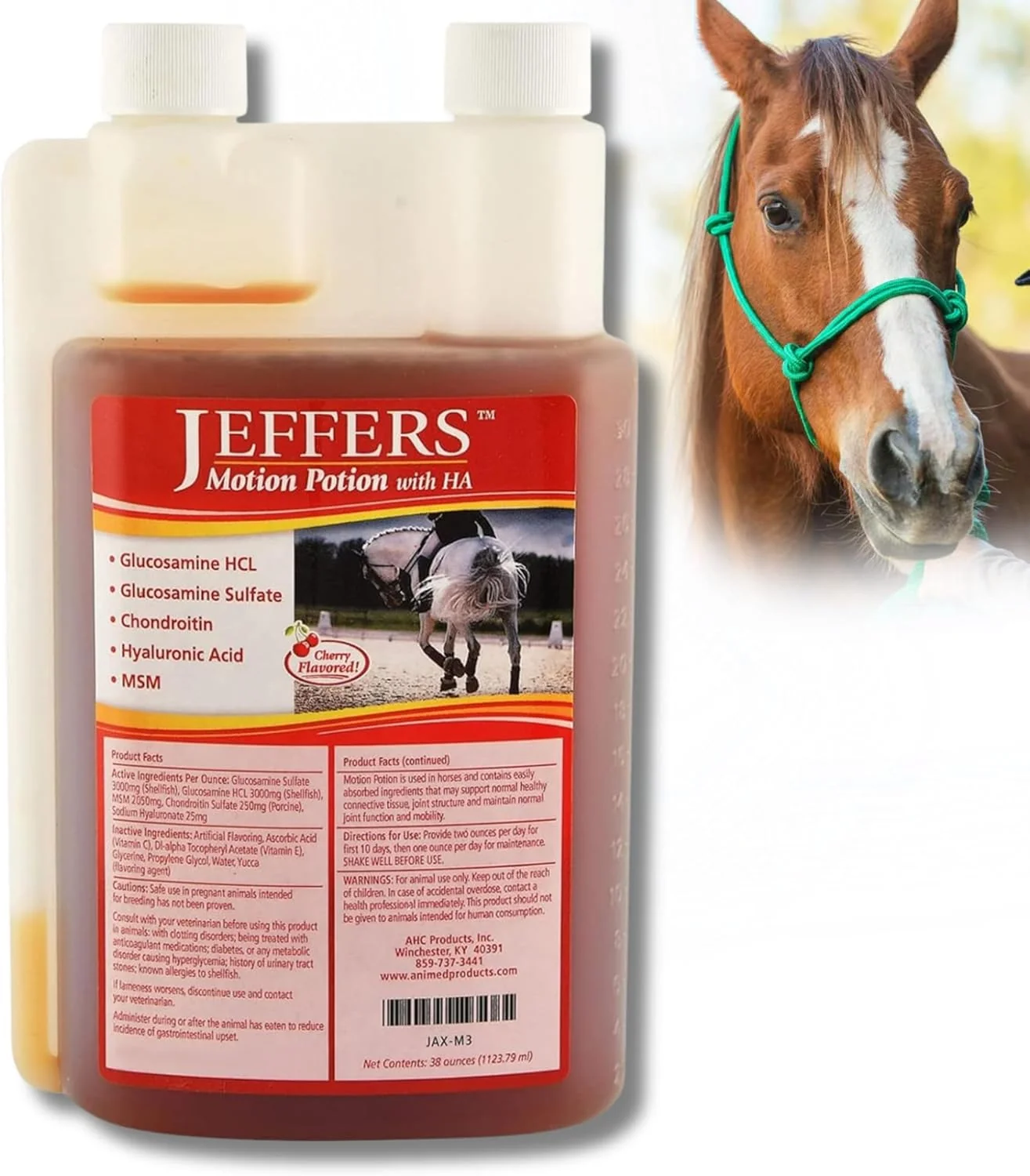 Trendy Jeffers Equine Motion Potion Liquid Horse Joint Supplement with HA Cherry Flavor – Glucosamine MSM Chondroitin Hyaluronic Acid – Mobility Support for Horses – 38 oz Bottle – Up to 38 Servings Comfortable