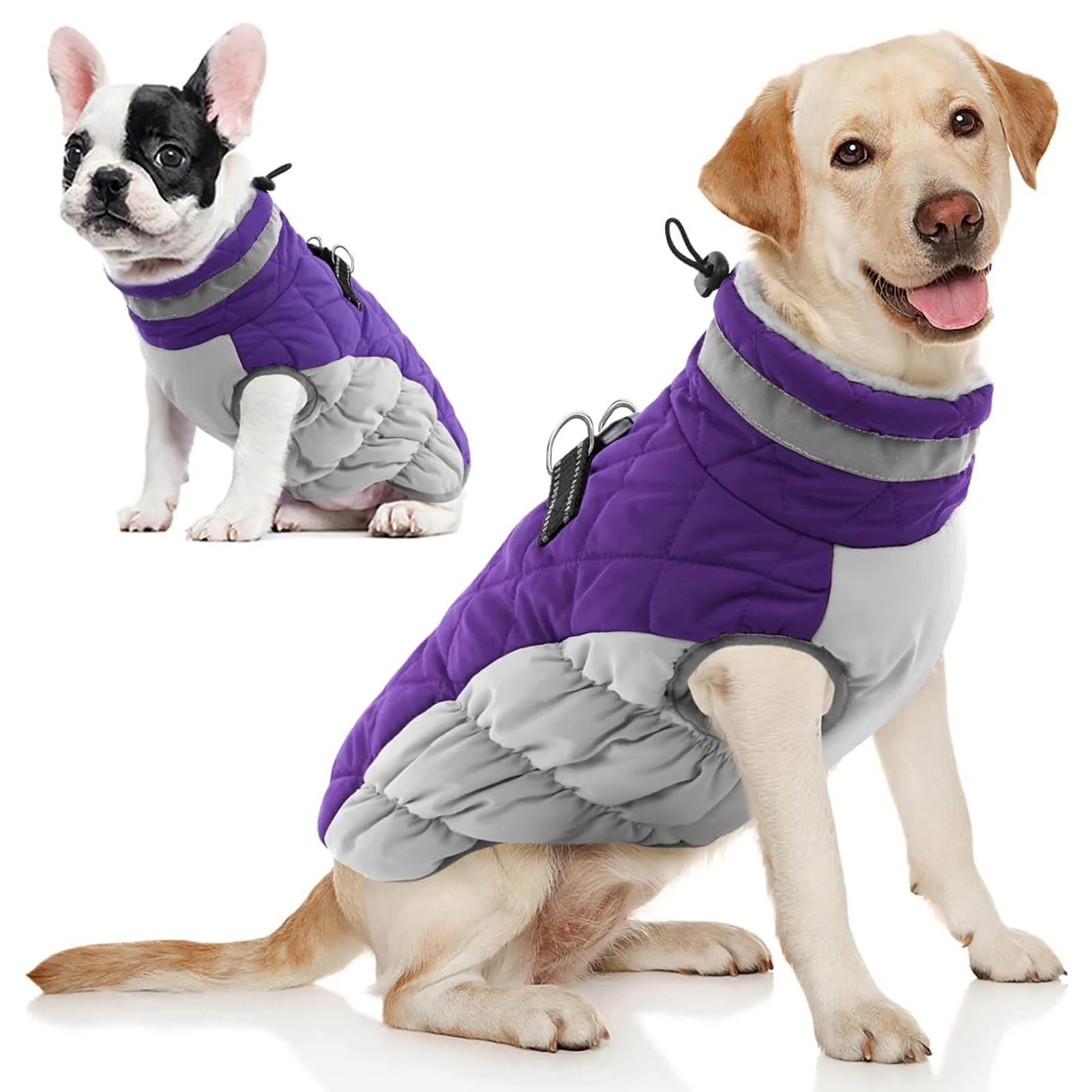 Enhanced AOFITEE Dog Coat - Warm Winter Jacket with Reflective Turtleneck Harness-Friendly Water-Resistant Fleece Vest Purple XL Fine