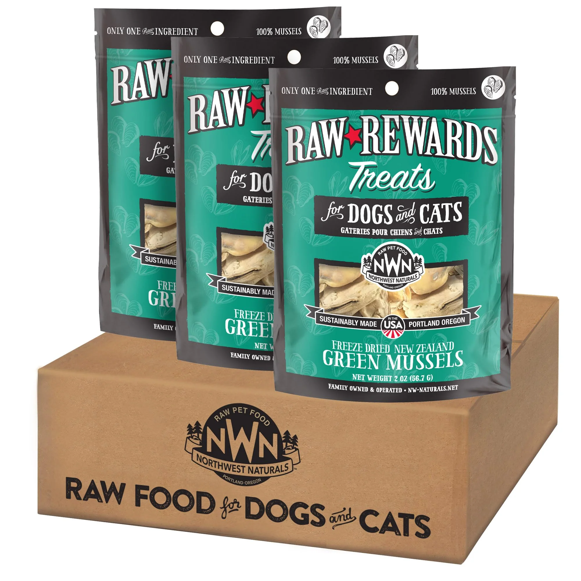Optimized Northwest Naturals Raw Rewards ze-Dried Green Lipped Mussel Treats — 1 Ingredient USA Made Pack of 3 Proven