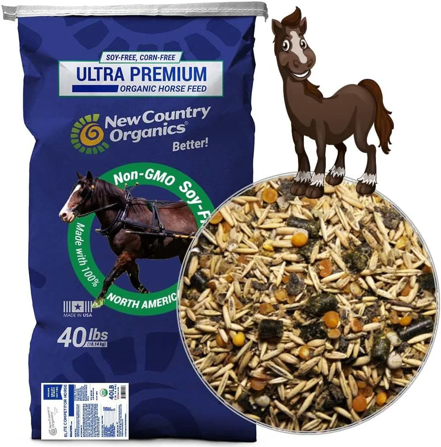 Clean New Country Organics Elite Horse Feed for Horses Under The Stresses of Competition and Travel Corn- and Soy- 14 Protein Organic and Non-GMO Grain Oats Feeder 40 lbs High-Performance