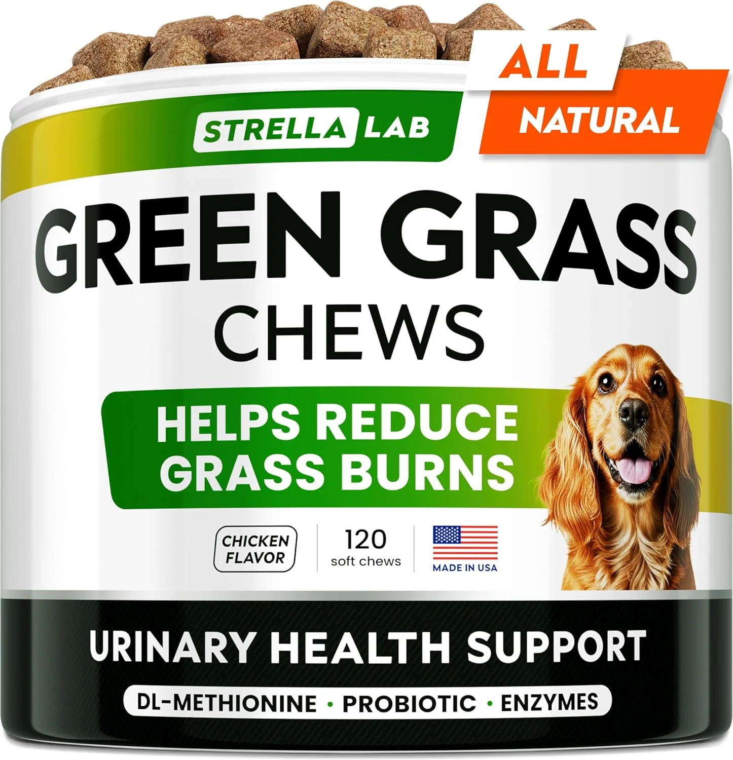 Official STRELLALAB Green Grass Dog Chews - Dog Pee Grass Helper - Supplement Urine Neutralizer for Grass Burn Spots - Grass Treatment for Pet Urine - Pee Lawn Repair Treats with Probiotics - Made in USA Excellent