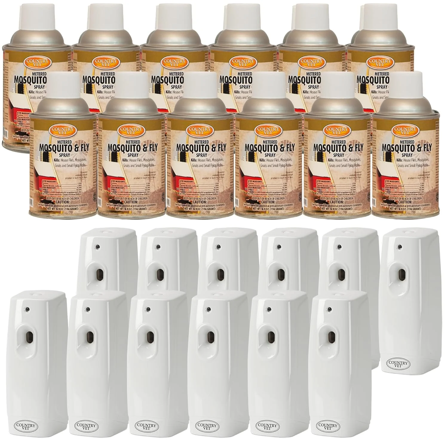 Stylish Country Vet Mosquito Fly Metered Spray Refill Case of 12 Automatic Metered Dispenser Case of 12 - 342033CVA - Great for Barns Stables Farms Stalls and Outdoor Insect Fly Prevention Sustainable