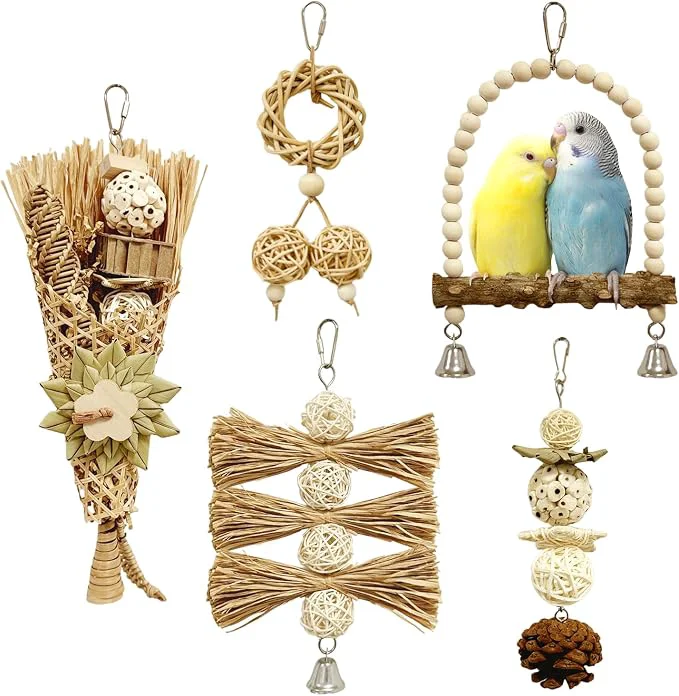 High-Quality 5-Pack Natural Flower Bird Toys – Foraging Chewing Toys Soft