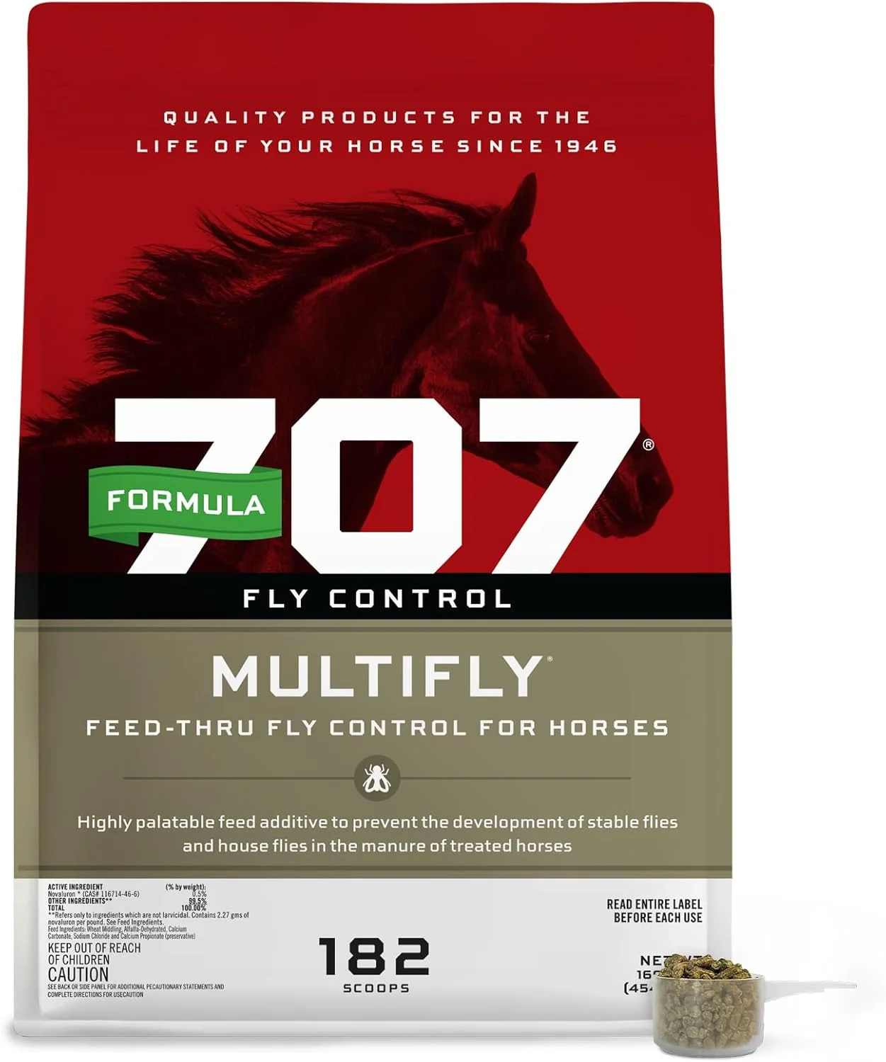 Premium Material Formula 707 MultiFly Feed-Thru Fly Control Pellets for Horses - Palatable Safe Fly Population Reduction 10 lb Bag - 182 Servings Reliable