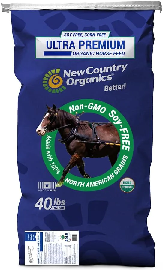 Safe New Country Organics Loyalty Senior Horse Pellets for Horses 15 Years Old Corn- and Soy- 16 Protein Organic and Non-GMO Nutrition for Senior Horses 40 lbs Grain Feed Environmentally Friendly