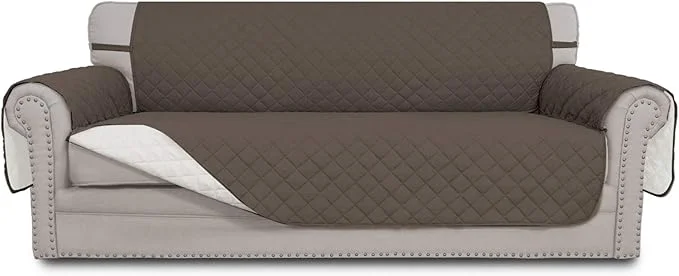 Sophisticated Easy-Going Reversible Oversized Couch Cover for 3 Cushion Couch Sofa Cover for Dogs Water Resistant Furniture Protector Cover with Foam Sticks for Pet Cat Oversized Sofa Taupe Ivory About ThisOverview Certified