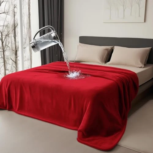 Convenient Bedding Aid Waterproof Throw Blanket – Reversible Flannel Leakproof Passion Red Midnight Black Flexible