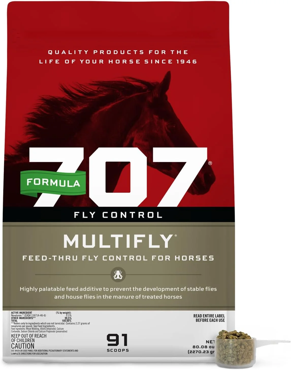 Top-Quality Formula 707 MultiFly Feed-Thru Fly Control Pellets for Horses - Palatable Safe Fly Population Reduction 5 lb Bag - 91 Servings Official