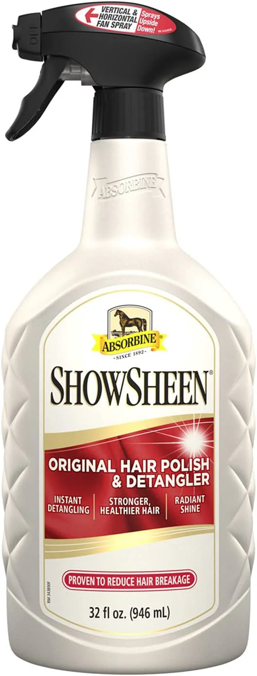 User-Friendly Absorbine ShowSheen Hair Polish Detangler 32oz Spray Bottle Horse and Dog Coat Mane and Tail Instant Detangling Reduces Hair Breakage for Healthy Grooming Radiant Shine Lightweight