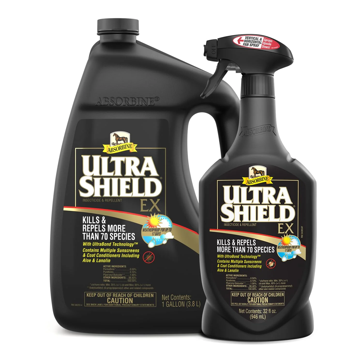Authentic Absorbine UltraShield EX Combo 32oz Sprayer 128oz Refill Insecticide Kills Repels Flies Mosquitoes Ticks Fleas Lice Use on Horses Dogs Premises Casual