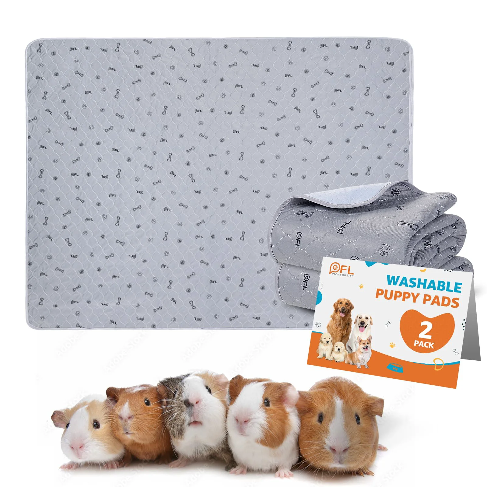 Original Design PICK FOR LIFE Washable Pee Pads for Small Pets – 2 Pack 36x72 Non-Slip Reusable Pet Training Pads Original