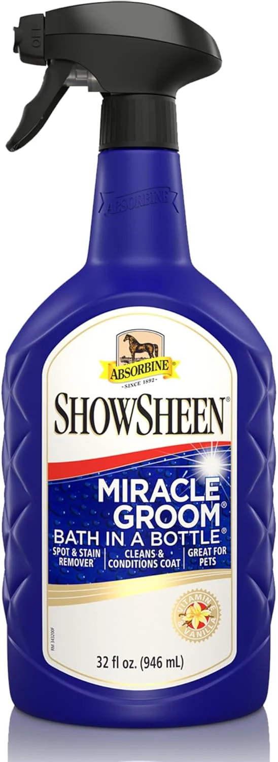 Green Absorbine ShowSheen Groom Waterless Shampoo 5-in-1 Formula for Coat Mane Tail 32oz Elite