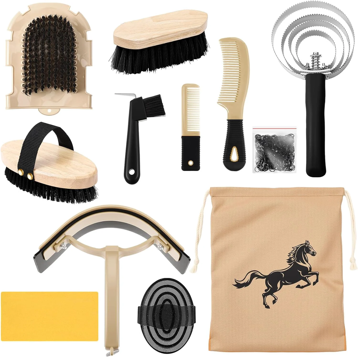 Classic Abbylike 12 Pieces Horse Grooming Kit Racing Festival Tack Room Supplies Horse Brush Sets Equine Care Cleaning Kit Shedding Grooming Massaging Tools Black Refined