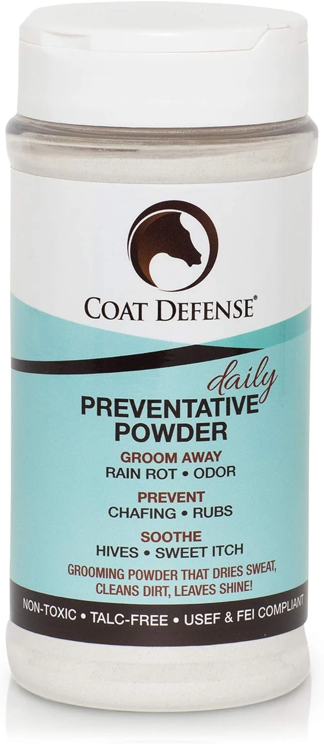 Clean COAT DEFENSE Daily Preventative Powder for Horses - Safe Effective Equine Skin Conditioner Sweet Itch Skin Funk Rain Rot - Dry Horse Shampoo 16 oz Formula with All Natural Ingredients Sophisticated