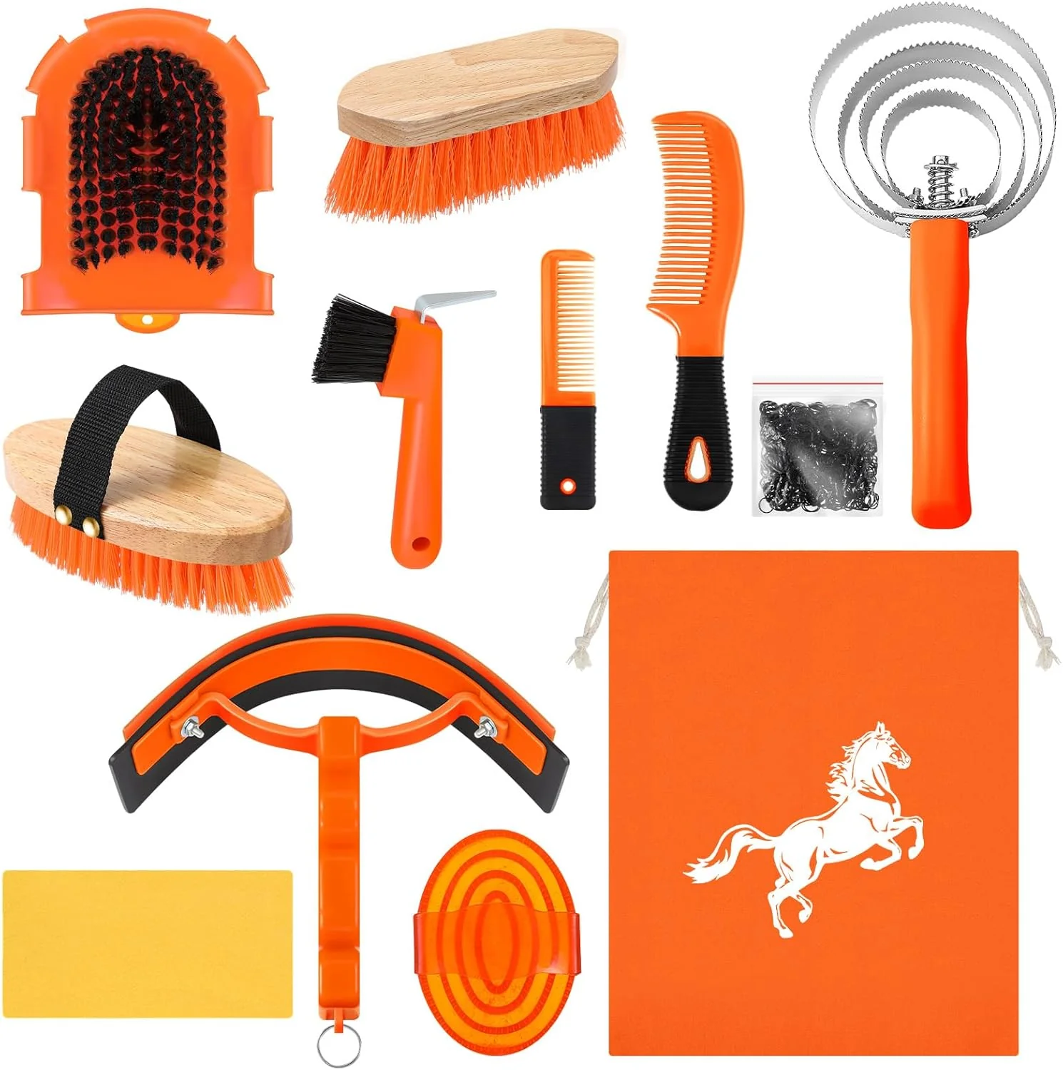 Expertly Made Abbylike 12 Pieces Horse Grooming Kit Racing Festival Tack Room Supplies Horse Brush Sets Equine Care Cleaning Kit Shedding Grooming Massaging Tools Orange Professional