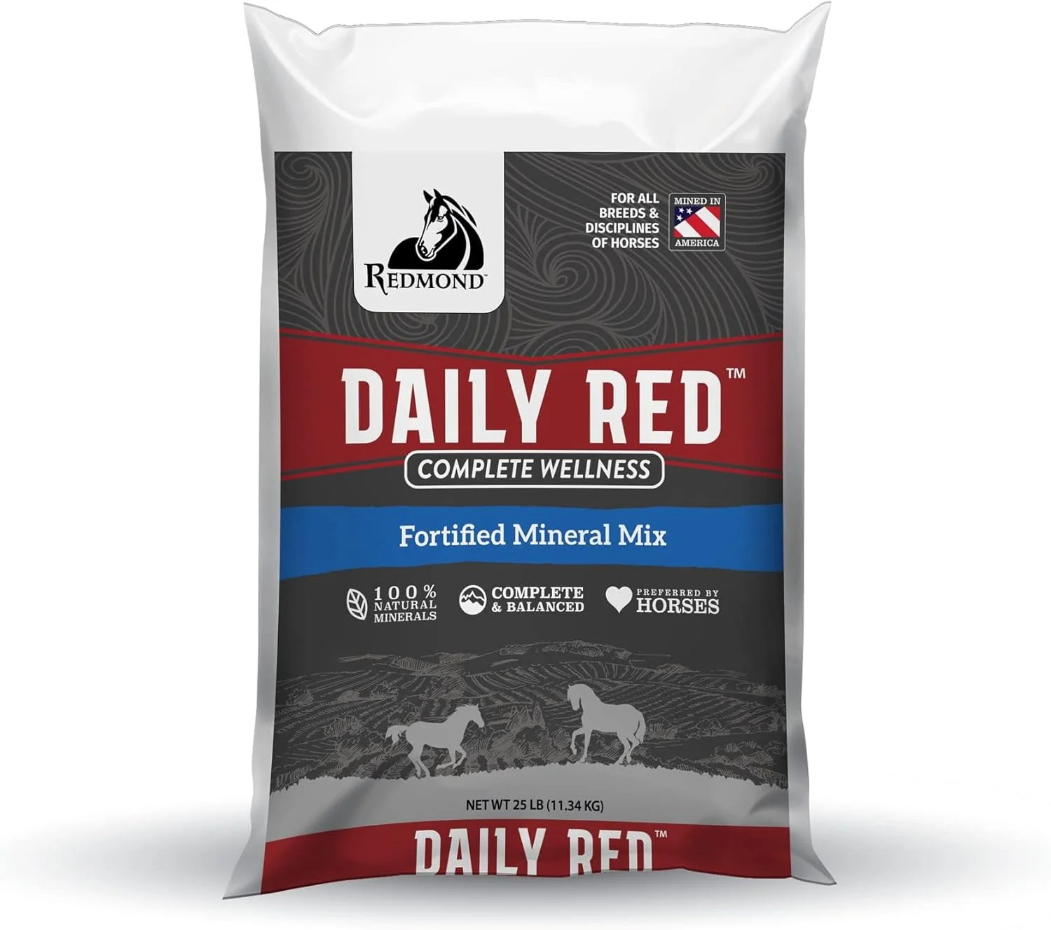 Solid Daily Red Complete Wellness Fortified Mineral Mix Supplement for Horses 25lb Refill Bag Long-Lasting