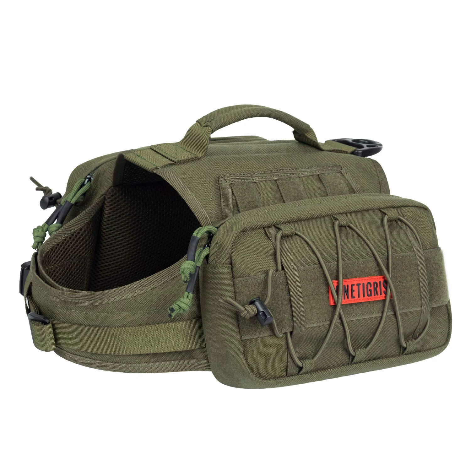 Stylish ONETIGRIS Mammoth Dog Pack for Hiking – 1000D Nylon Side Pockets Green Medium Comfortable
