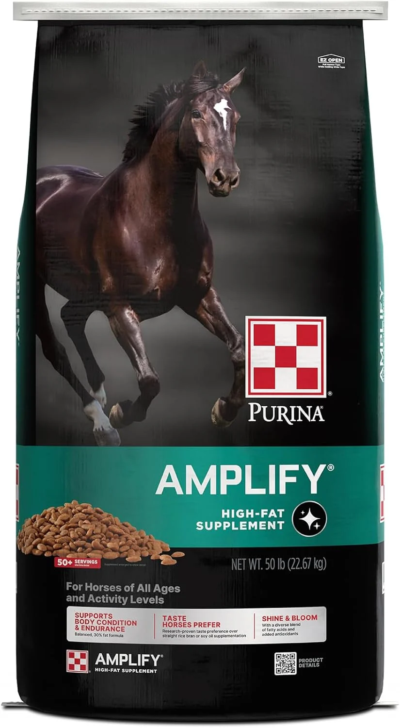 Comfortable Purina Amplify Equine High-Fat Horse Supplement for Maintenance Breeding Performance Horses 50 lbs Reusable