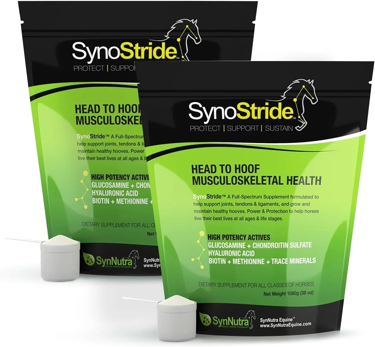 Smooth SynoStride All Natural All-in-one Joint and Hoof Health Supplement for Horses Powder with Glucosamine Chondroitin Hyaluronic Acid Biotin Methionine Trace Minerals 1080 Grams x2 Contemporary