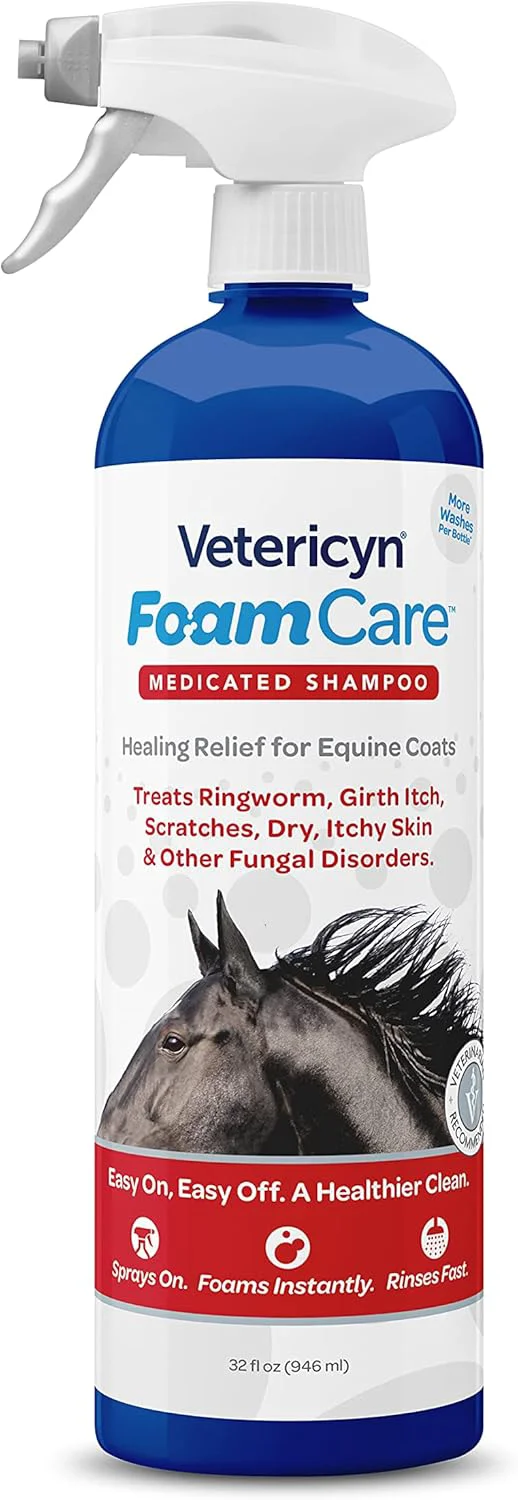 High-Performance Vetericyn FoamCare Medicated Horse Shampoo Sprayable Equine Shampoo with Ketoconazole for Healing Relief from Itchy Skin Fungal Issues Ring Worm and More. 32 fl oz. Clean