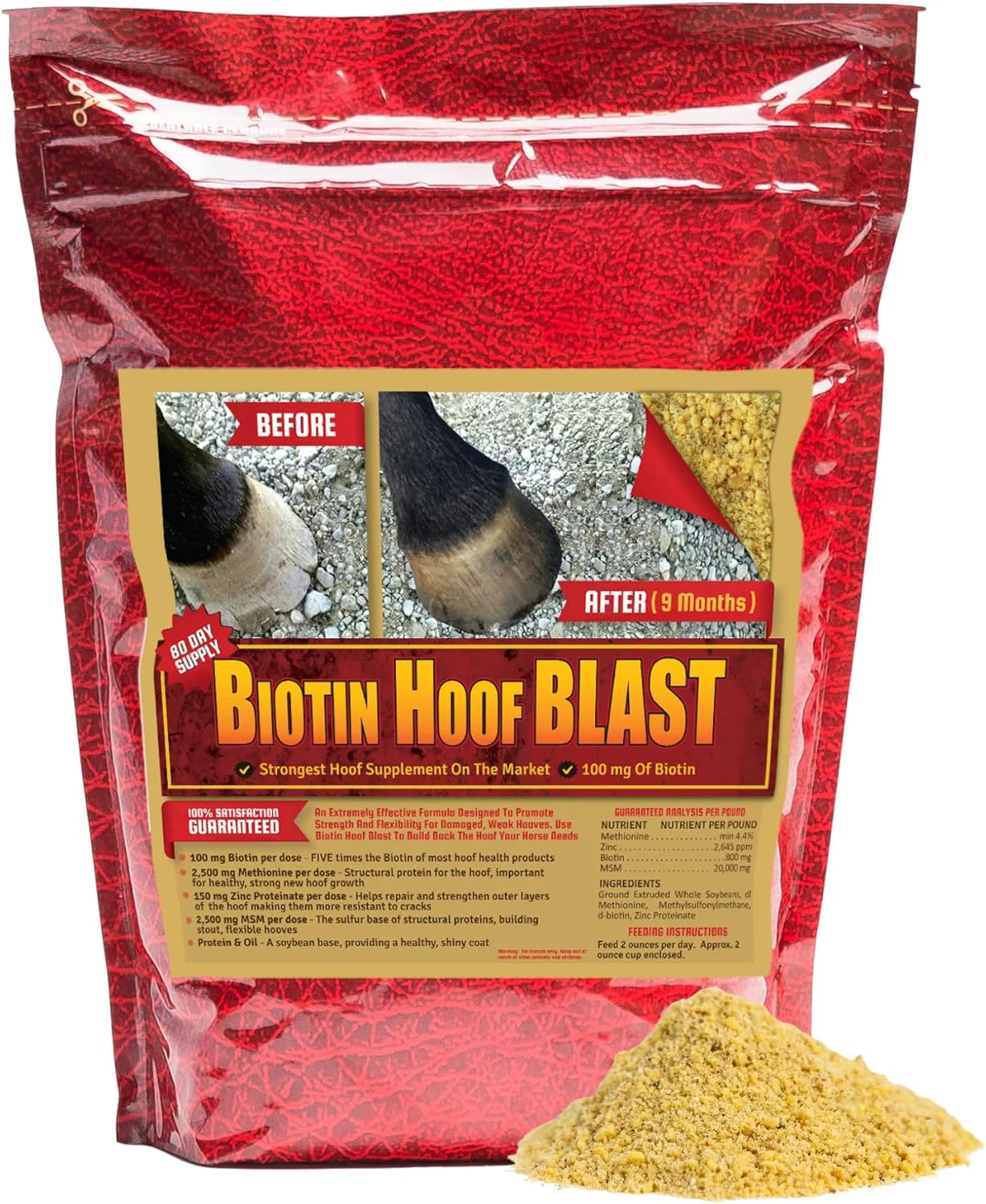 High-Grade Horse Guard Hoof Supplements for Horses - 80 Servings - Biotin Hoof Blast 10lb Bag with 100mg Biotin per Serving - Concentrated Equine Hoof Health Strengthener with MSM Methionine Zinc Professional
