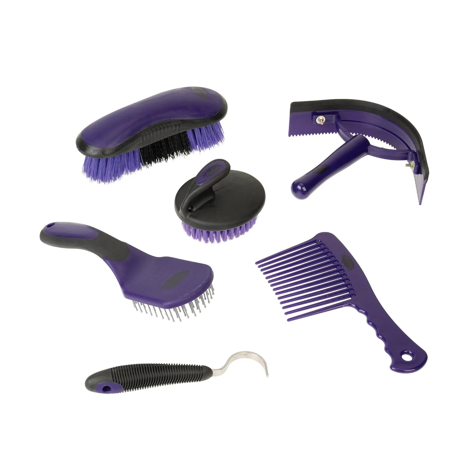 Comfortable Weaver Equine 6-Piece Horse Grooming Kit Ergonomic Gentle Horse Care Kit Equestrian Supplies for Bathing Support Detangling and More Purple Black Advanced