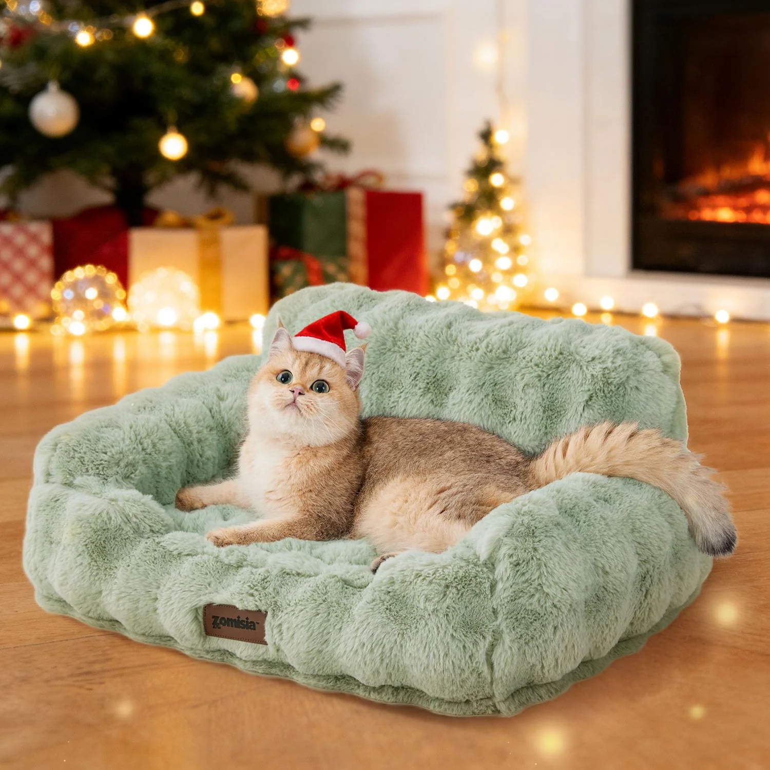 Traditional ZOMISIA Cat Couch Bed for Indoor Cats – Orthopedic Egg-Crate Foam Sage Green Soft
