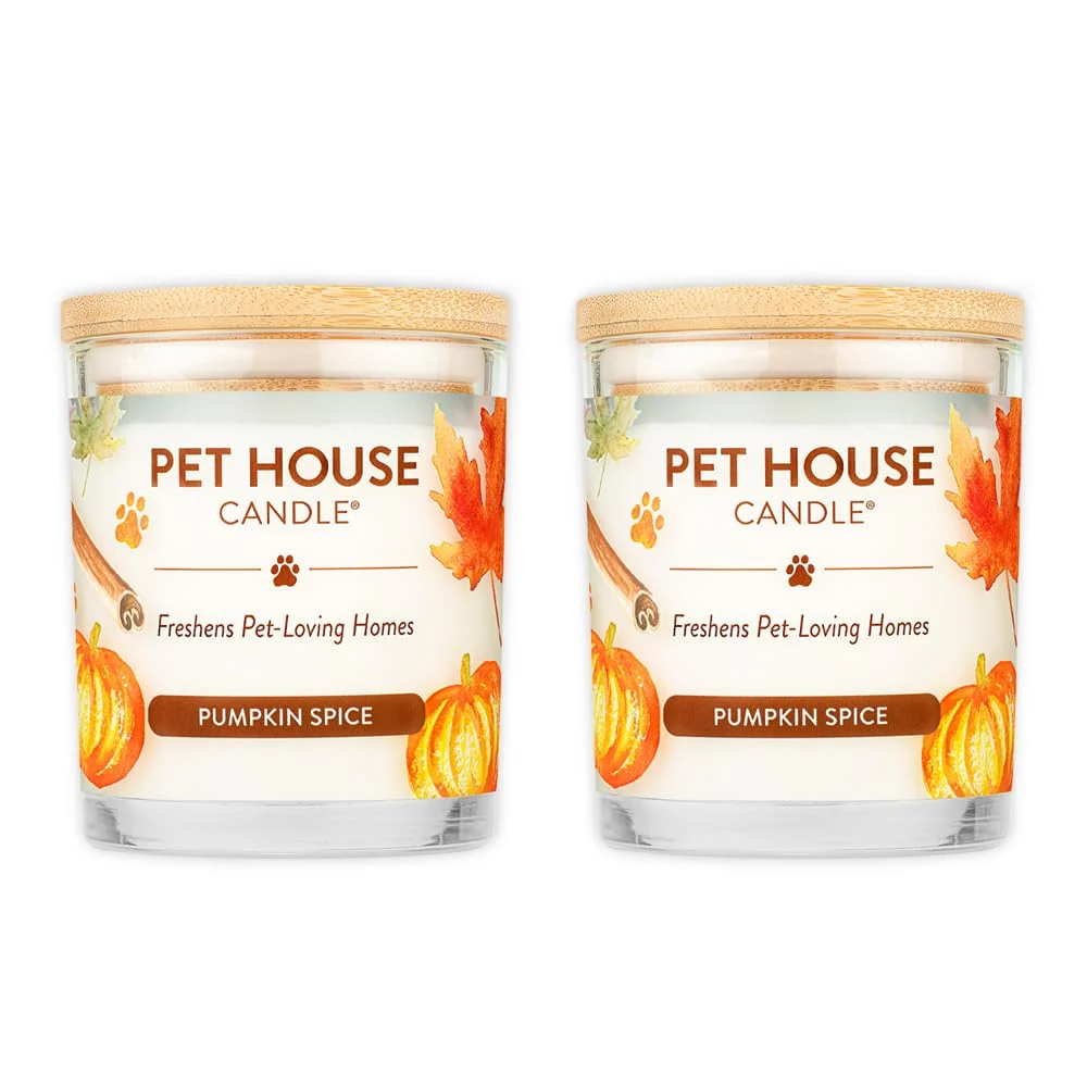 Reusable One Fur All Pet House Fall Candles – Pumpkin Spice 2 Pack Long-Lasting Soy Wax High-End