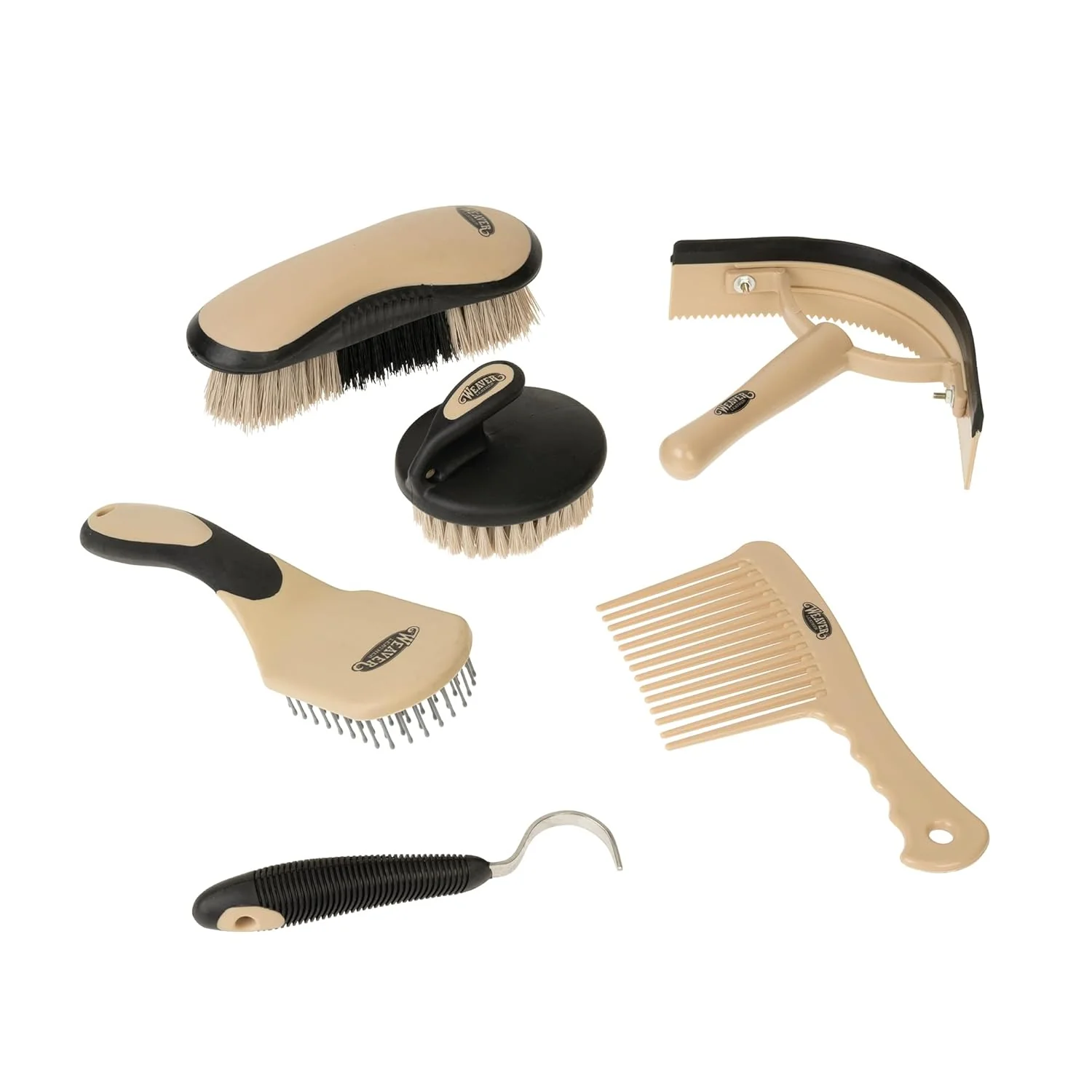 Refined Weaver Equine 6-Piece Horse Grooming Kit Ergonomic Gentle Horse Care Kit Equestrian Supplies for Bathing Support Detangling and More Black Tan Versatile