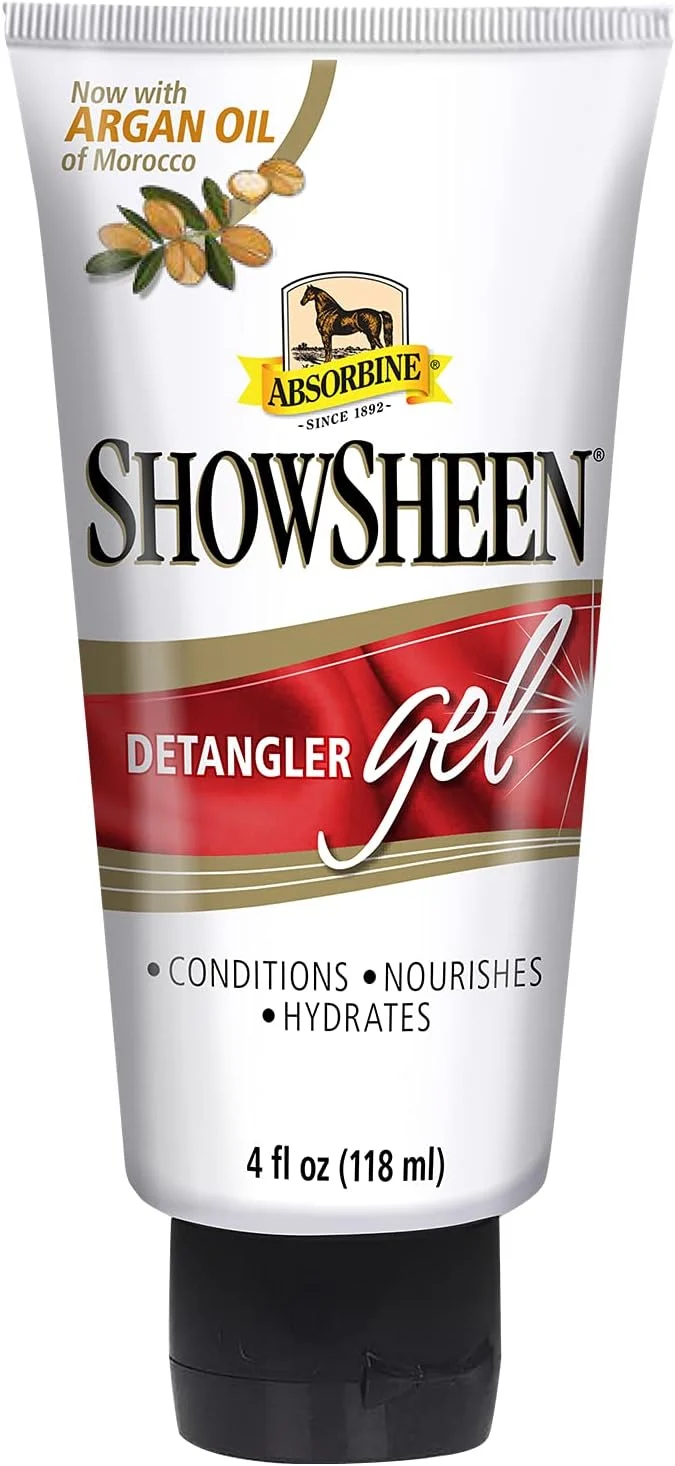 High-End Absorbine ShowSheen Detangler Gel for Coat Mane Tail Moroccan Argan Oil Tackles Toughest Knots on Horses Dogs Livestock 4oz Minimalist