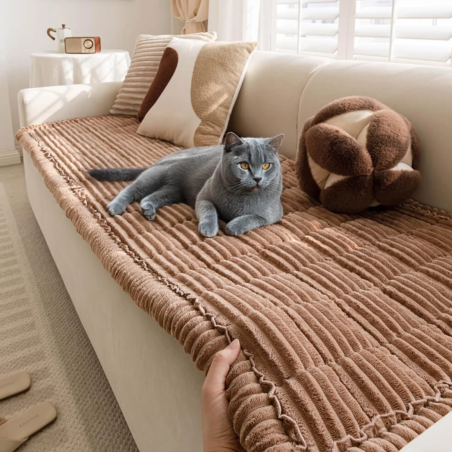 Convenient FUNNY FUZZY Pet Couch Covers for Sofa – Washable Flannel Protector Non-Slip 27.6 x 59.1 in Brown World-Class